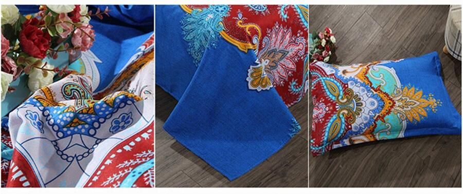 Senza Marchio GZZBMY Bohemian Bedsprei Dekbedovertrek Set Zachte Microfiber Bed Set met Dekbedovertrek en kussen Boho Bedrukt Gewatteerde Sprei Coverlet voor het hele seizoen Slaapkamer Hotel Beddengoed Set (Blauw 180 * 220cm)