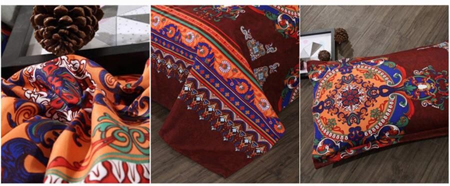 Senza Marchio GZZBMY Bohemian Bedsprei Dekbedovertrek Set Zachte Microfiber Bed Set met Dekbedovertrek en kussen Boho Bedrukt Gewatteerde Sprei Coverlet voor het hele seizoen Slaapkamer Hotel Beddengoed Set (Bruin 180 * 220cm)