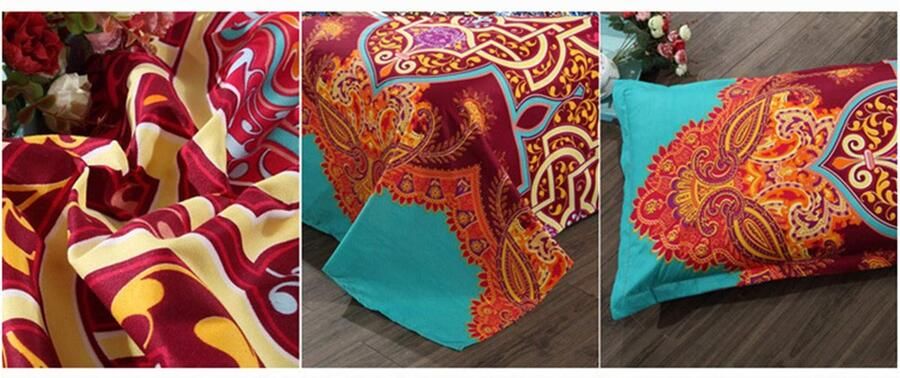 Senza Marchio GZZBMY Bohemian Bedsprei Dekbedovertrek Set Zachte Microfiber Bed Set met Dekbedovertrek en kussen Boho Gedrukt Gewatteerde Sprei Coverlet voor het hele seizoen Slaapkamer Hotel Beddengoed Set (Rood Groen 220* 240cm)