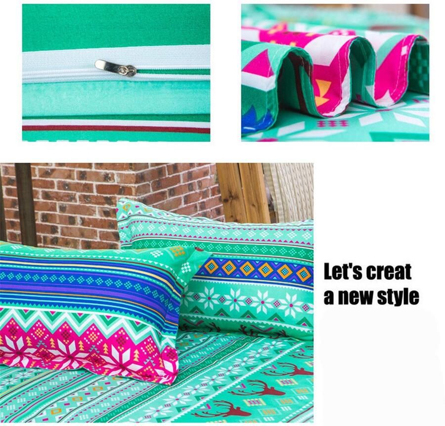 Senza Marchio GZZBMY Bohemian Bedsprei Dekbedovertrek Set Zachte Microfiber Bed Set met Dekbedovertrek en kussen Boho Bedrukt Gewatteerde Sprei Coverlet voor het hele seizoen Slaapkamer Hotel Beddengoed Set (Blauw Rood 200 * 230cm)