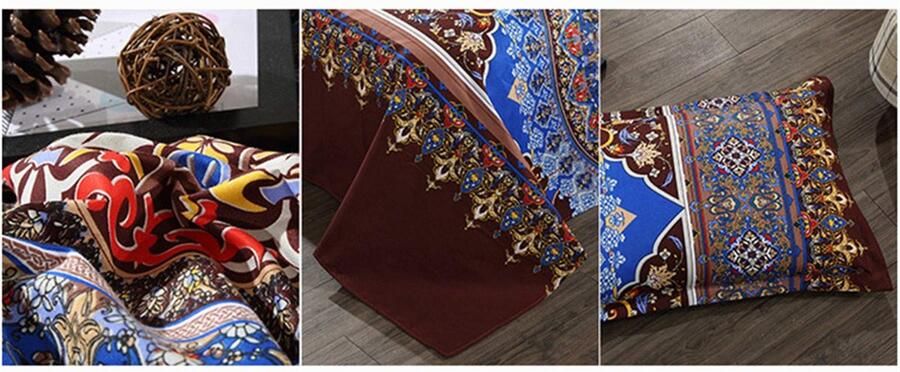 Senza Marchio GZZBMY Bohemian Bedsprei Dekbedovertrek Set Zachte Microfiber Bed Set met Dekbedovertrek en kussen Boho Gedrukt Gewatteerde Sprei Coverlet voor het hele seizoen Slaapkamer Hotel Beddengoed Set (Bruin Blauw 220*240cm)