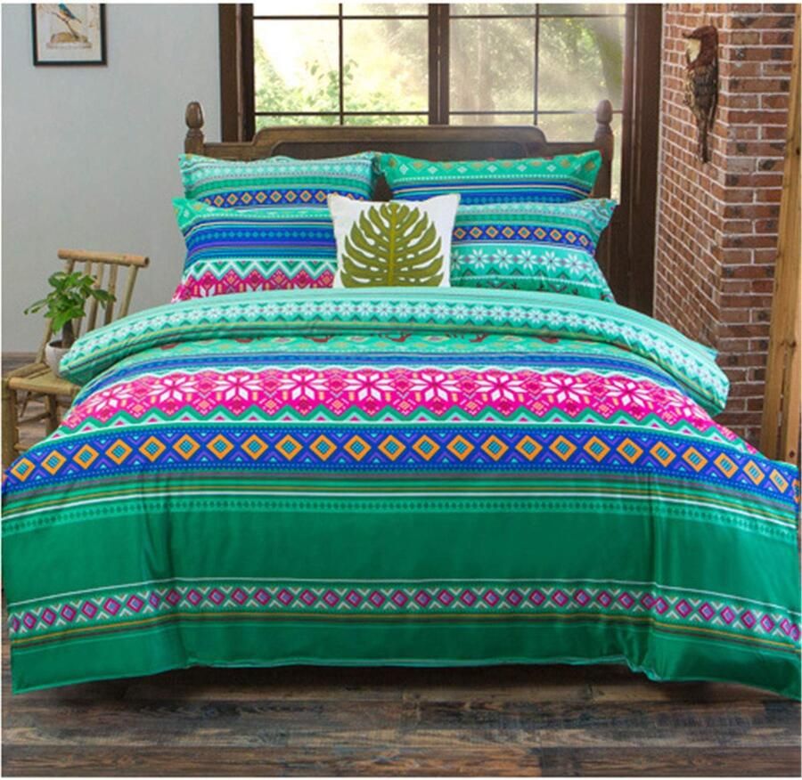 Senza Marchio GZZBMY Bohemian Bedsprei Dekbedovertrek Set Zachte Microfiber Bed Set met Dekbedovertrek en kussen Boho Bedrukt Gewatteerde Sprei Coverlet voor het hele seizoen Slaapkamer Hotel Beddengoed Set (Blauw Rood 220 * 240cm)