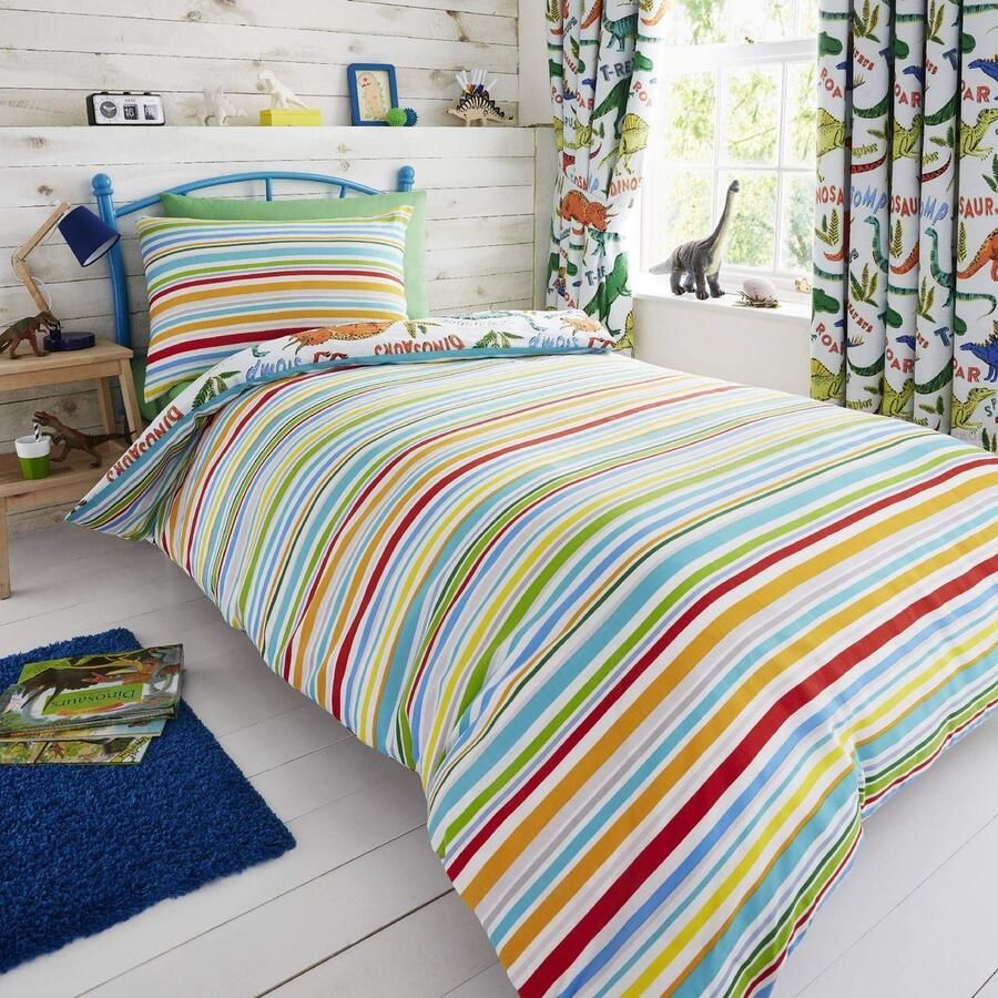 Senza Marchio Happy Linen Company Beddengoedset voor meisjes jongens met T-Rex en andere dinosaurussen omkeerbaar voor peuterbed