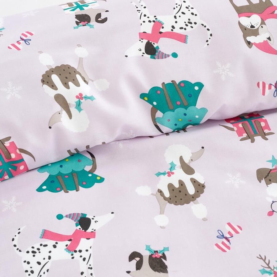 Senza Marchio Happy Linen Company Meisjes Jongens Kids Kerstman Paws Kerst Honden Lila Peuter Cot Bed Omkeerbaar Zacht Gemakkelijk Onderhoud Beddengoed Dekbedovertrek Quilt Beddengoed Set Met Kussensloop