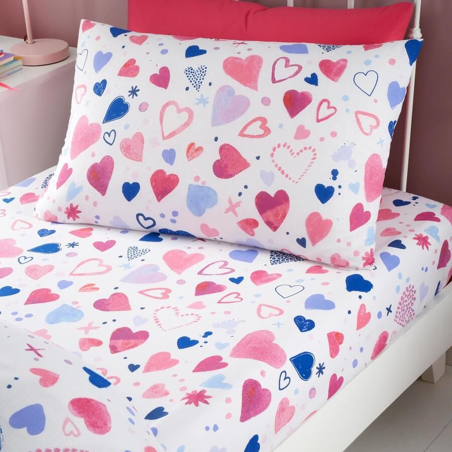 Senza Marchio Happy Linen Company Meisjes Jongens Kinderen Harten Roze Peuter Cot Bed Omkeerbaar Extra Paar Peuter Kussenslopen