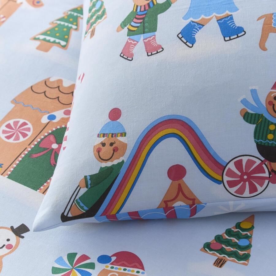 Senza Marchio Happy Linen Company Meisjes Jongens Kinderen Peperkoek Dorp Kerst Blauw Peuter Kinderbedje Bed Omkeerbaar Zacht Gemakkelijk Onderhoud Beddengoed Dekbedovertrek Quilt Beddengoed Set Met Kussensloop