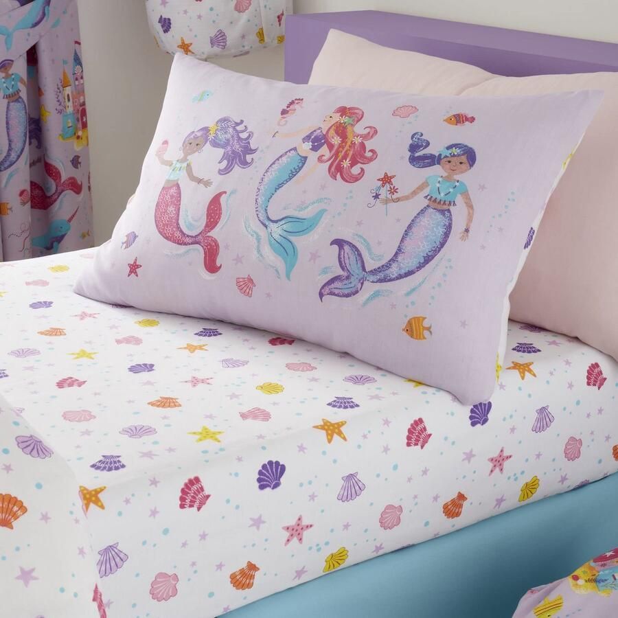 Senza Marchio Happy Linen Company Meisjes Kids Magische Zeemeerminnen Lila Paars Peuter Kinderbedje Bed Omkeerbaar Extra Paar Peuter Kussenslopen