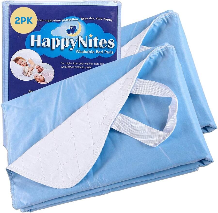 Senza Marchio HappyNites Bed Mat Bedwetting Underpads Washable 36x52 Hospital 1500ml Soft Reusable Waterproof Bed Mats for Incontinence Kids Elderly Adults (36x52-2pack w Handles)