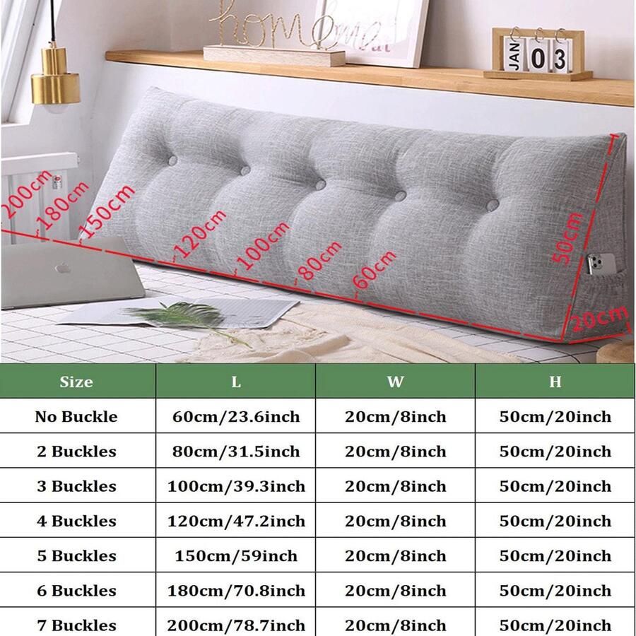 Senza Marchio Headboard Wedge Pillow Bed Rest Reading Pillow Triangular Headboard Pillow Backrest Positioning Support Pillow Backrest Bolster with Removable Cover Grijs L60×W20×H50cm