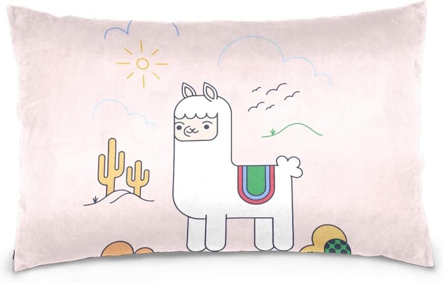 Senza Marchio hengpai Cartoon Alpaca Llama Lange Kussenslopen Katoen Fluweel Decoratieve Blauw Kussensloop voor Bank Beddengoed