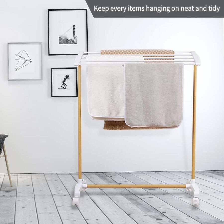Senza Marchio Hershii Rollende handdoekenrek Kleding Droogstandaard op wielen 5-Rod Wasplank Broek Hanger Rails Indoor Outdoor Airer Storage Organizer Ruimtebesparende voor badkamer Slaapkamer Zwembad