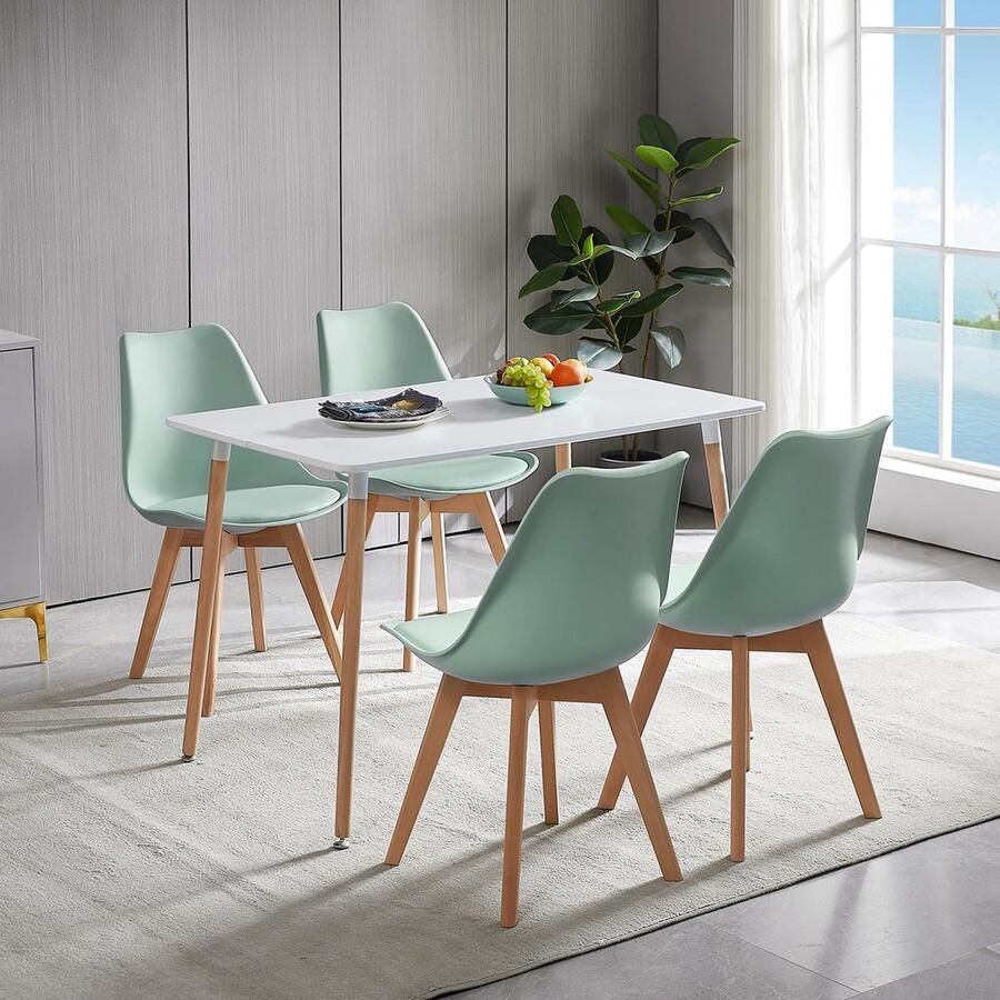 Senza Marchio H.J WeDoo set van 4 Scandinavische eetkamerstoelen design keukenstoelen met kussen massief beukenhout-matcha groen