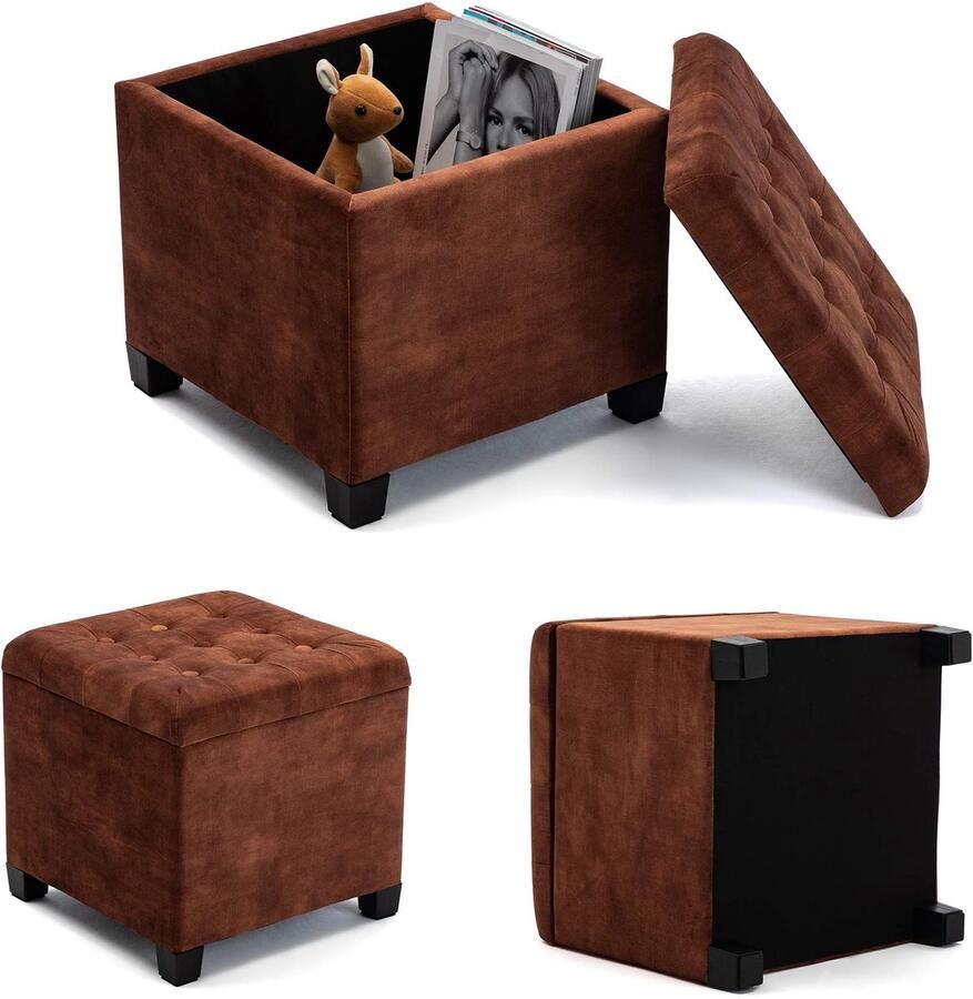 Senza Marchio Hnnhome 45 cm ronde linnen opbergkruk met gewatteerde zitting voor opslag 45 cm Bruin Wolkenfluweel