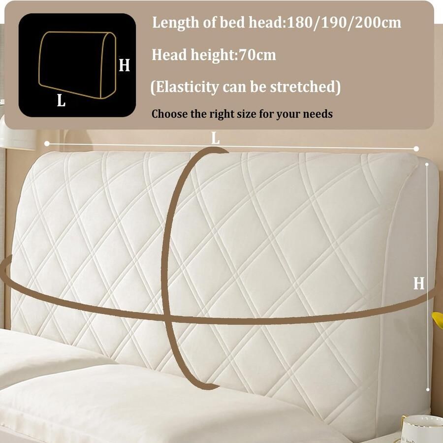 Senza Marchio Hoes voor het hoofdbord van de bed zachte stretch fluweel stofdicht all-inclusive stofdichte afdekking voor gevoerd hoofdeinde van de slaapkamer beige 200 cm