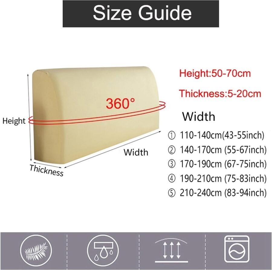 Senza Marchio Hoes voor hoofdeinde van het bed stofdichte bedhoes zachte aanraking hoofdeindehoes rugbescherming elastisch all-inclusive modieus woonbenodigdheden (kleur: 02 maat: B140-170 cm)