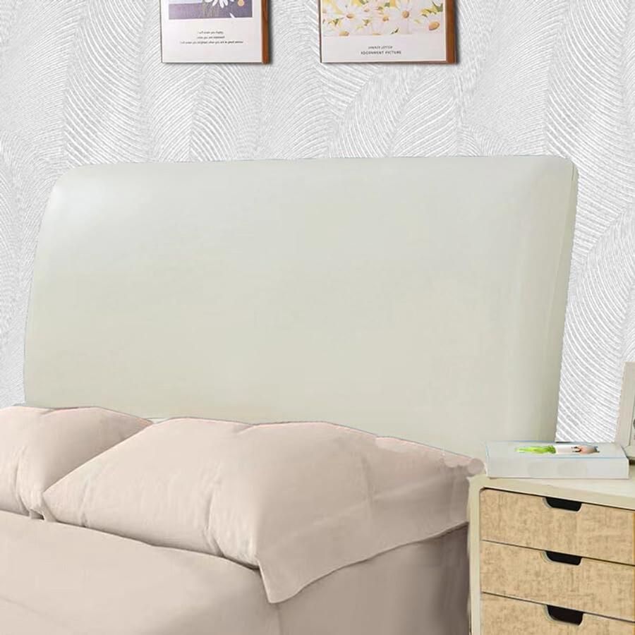 Senza Marchio Hoes voor hoofdeinde van het bed waterdicht PU-leer all-inclusive elastisch hoofdbordbescherming voor kingsize bed volledige hoofdbordbeschermer (beige 150 cm voor hoofdeinde van 140-160 cm)