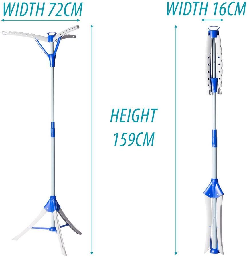 Senza Marchio Homefront Kledingrail Airer Droger Draagbare kleding paardenhanger statief ontwerp plat opvouwbaar voor opslag eenvoudige installatie binnen en buiten 159 cm hoog maximale capaciteit 22 kg