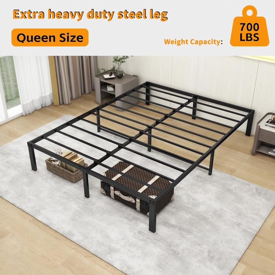 Senza Marchio HOMERECOMMEND 36 cm 1 5 m kingsize bedframe metalen platformbedframes kingsize met opbergruimte onder bed geen boxspring nodig verbeterde ondersteuning geluidsvrij zwart