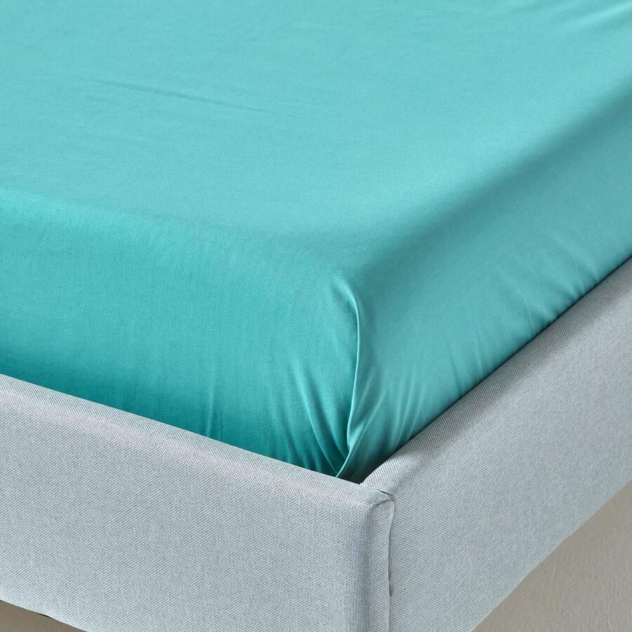 Senza Marchio HOMESCAPES Teal Zuiver Egyptisch Katoen Flat Sheet Dubbel 200 TC 400 Thread Count Equivalent Bed Sheet