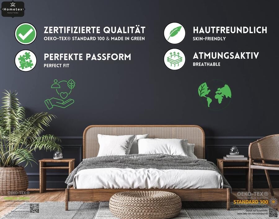 Senza Marchio Hometex Premium Textiles Exclusive Hoeslaken voor boxspringbed bedlaken voor hoge matrassen extra sterke stof 160 g m² Oeko-Tex Made in Green 180-200 x 200-220 cm matrashoogte 40 cm wit