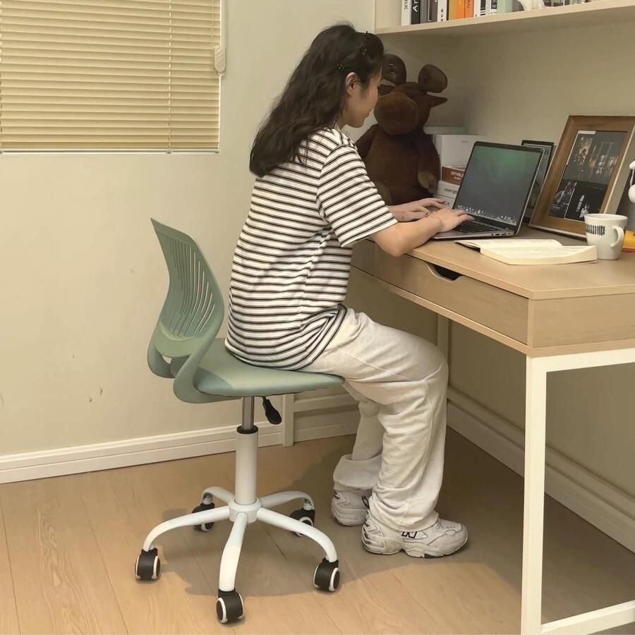 Senza Marchio Homy Casa Bureaustoel linnen stoffen zitting ergonomische draaibare bureaustoel zonder armleuning in hoogte verstelbare bureaustoel thuiskantoor voor kinderen tieners cactusgroen