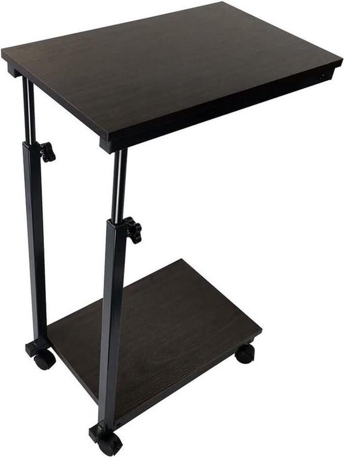 Senza Marchio Hoogte verstelbare houten bijzettafel voor sofa bed mobiele laptop tafel met wielen walnoot kleur