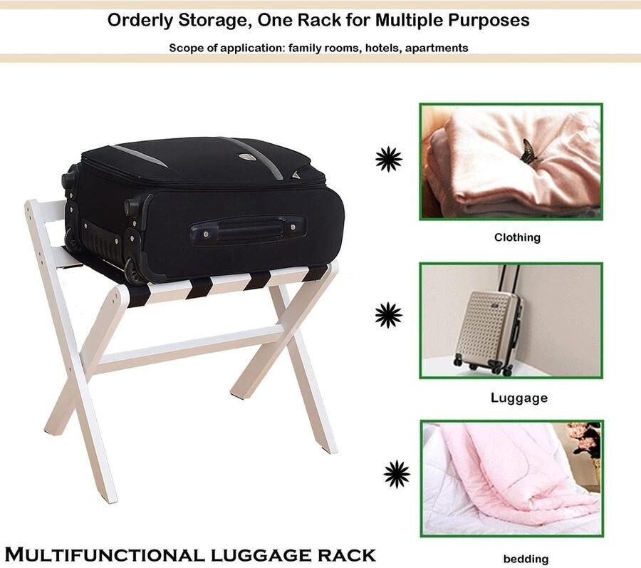 Senza Marchio Hotelbagagerek Set van 2 Opvouwbare houten kofferbagagestandaard dubbele lagen bagagehouder met schoenenplank logeerkamer slaapkamer kofferhouder voor thuis cafés kantoorgebou