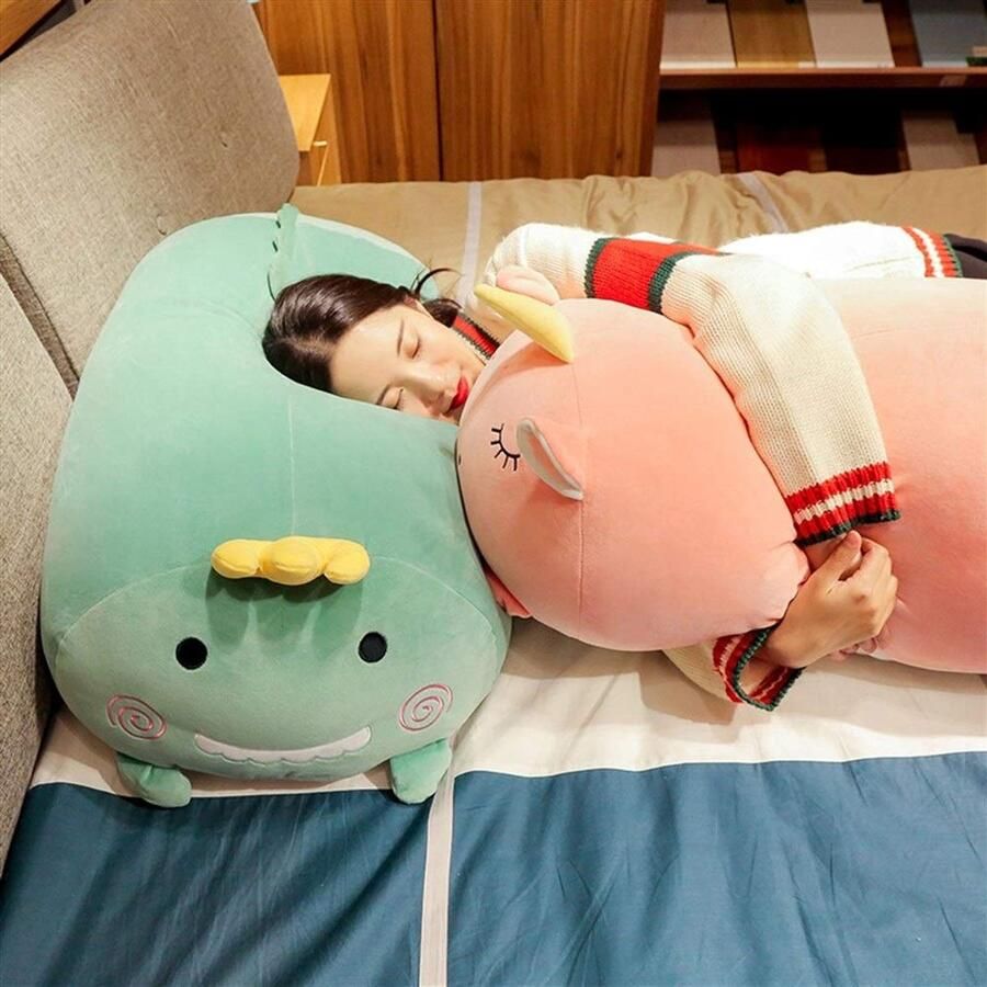 Senza Marchio HOUMEL Dierlijke vorm Winter Hand Warmer Kussen Eenhoorn Nachtkastkussen Kussen Zachte Lumbale Rugkussen Voor Bed Bank Creatief Huis 50cm 284 (Kleur: Groen)