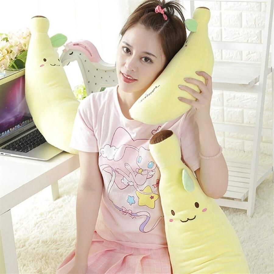 Senza Marchio HOUMEL Geel kussen nachtkastje elastische fluwelen banaan vorm kussen kussens zachte lumbale rug kussen voor bed bank creatieve woondecoraties 275 (maat: S: 60cm)