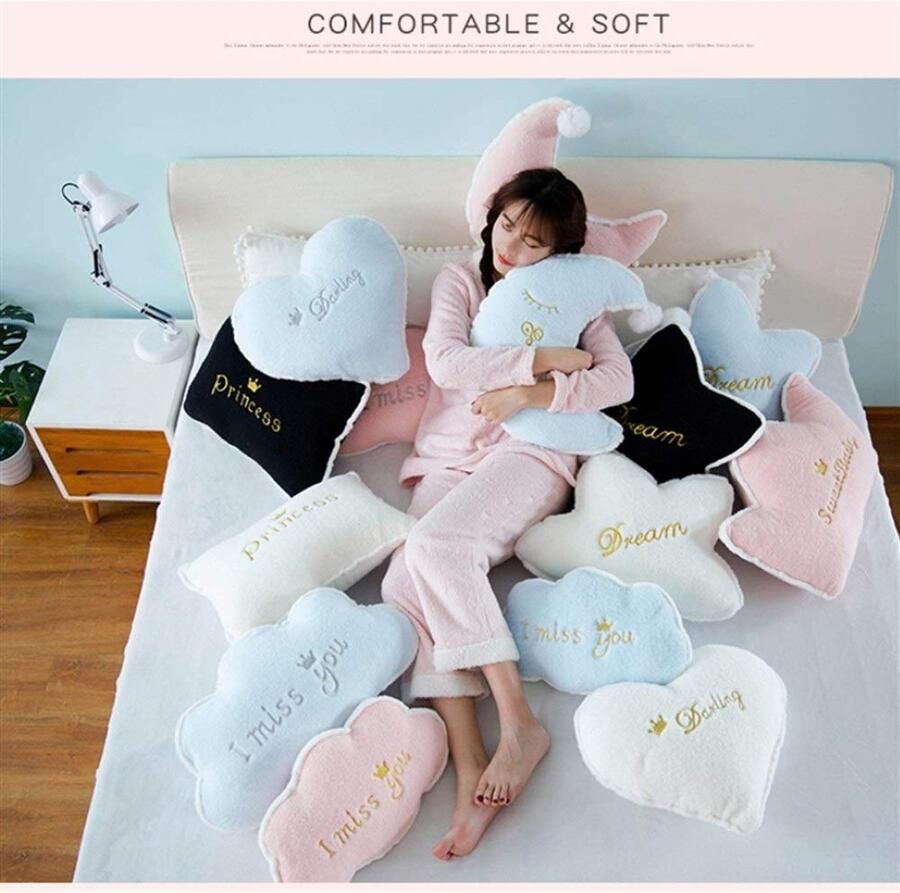 Senza Marchio HOUMEL Star Crown Kussen Gevulde Kleurrijke Pluche Speelgoed Blauw Roze Wasbare Kussens Zachte Lumbale Rugkussens Voor Bed Bank Creatieve Huisdecoraties 276 (Kleur: Blauw)