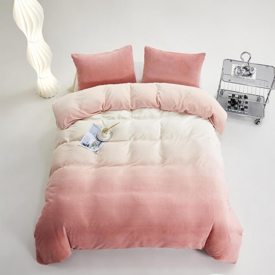 Senza Marchio Houseri Gradiënt Roze en Wit Fluwelen Dekbed Set California King Cream Roze Ombre Pluizige Sherpa Beddengoed Quilts Vrouwen Ultra Comfortabele Zachte Baby Roze Flanel Lichtroze Fuzzy Bed Dekens Cal