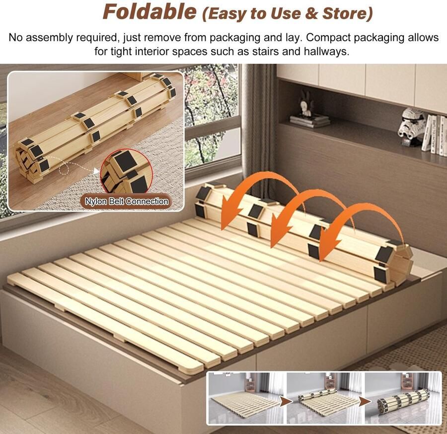 Senza Marchio Houten bunkie board matras ondersteuning latten voor Queen King Volledige Twin Beds Roll Opvouwbare Houten Latten voor Slaapkamer Woonkamer 39 4x78 7in (100x200cm)