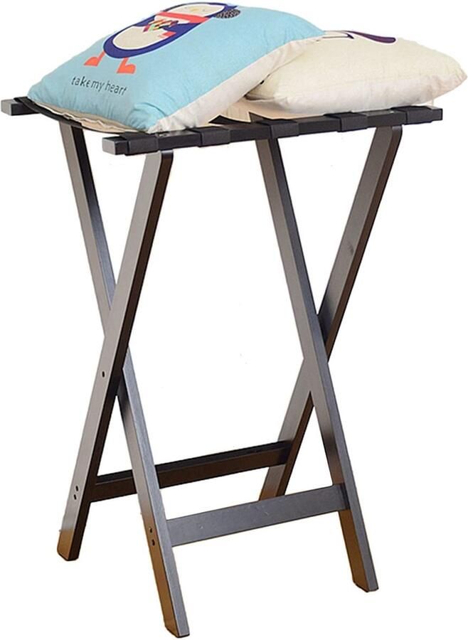 Senza Marchio Houten opvouwbare bagagerek voor hotel gastenkamer thuis hoge kofferstandaard met stevige strips X-vormige opbergdrager (zwart)