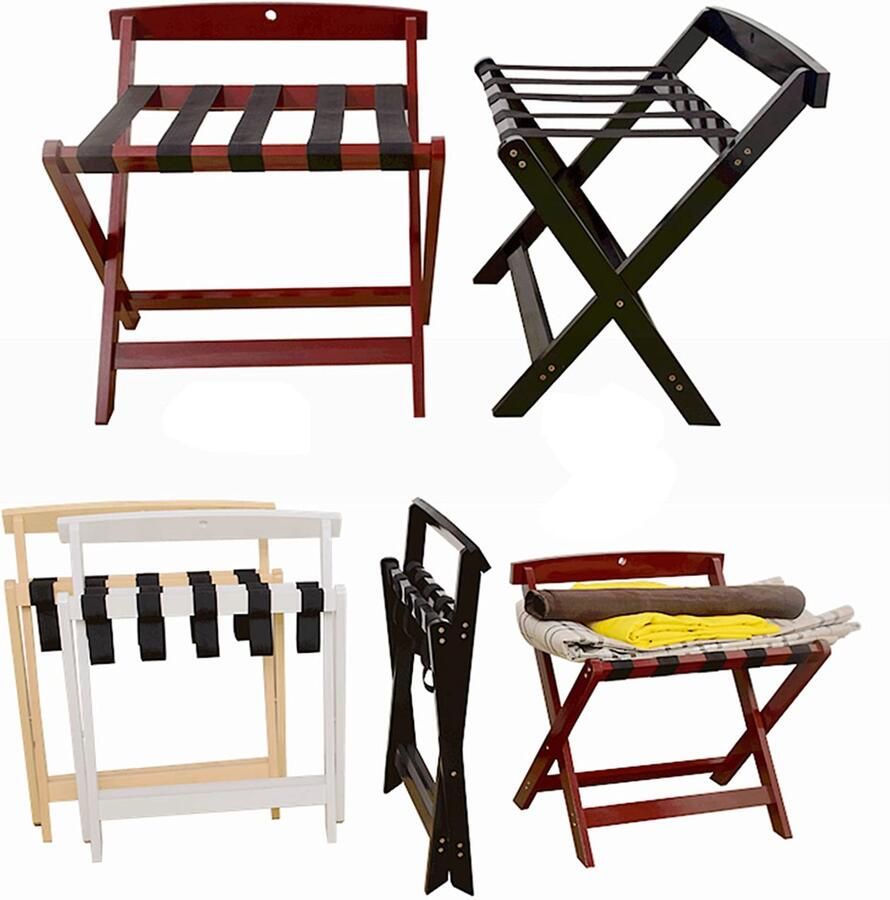 Senza Marchio Houten Vouwen Bagagerek met Rugleuning voor Gastenkamer en Hotel Wit