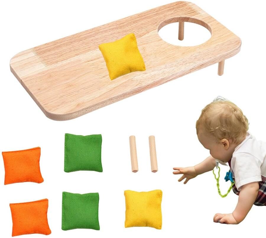 Senza Marchio Houten zitzak-gooispel Cornhole-bordset Houten Cornhole-spelset met 6 zitzakken Sportspeelgoed voor jongens en meisjes vanaf 3 jaar verbetert de hand-oogcoördinatie