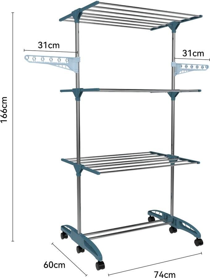 Senza Marchio Hyfive Kledingluchter Droogrek Indoor Kleding Paard Wasserij Kledingrek Wasdroger 4 Tier Opvouwbaar Ruimtebesparend Met Schoenenrek Roestvrij Staal Gemakkelijk Opslag (Blauw)