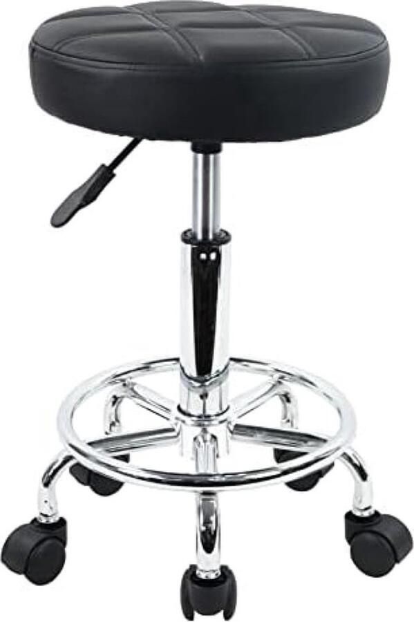 PolkaHome In hoogte verstelbare rolkruk van synthetisch leer Office kruk Zwart