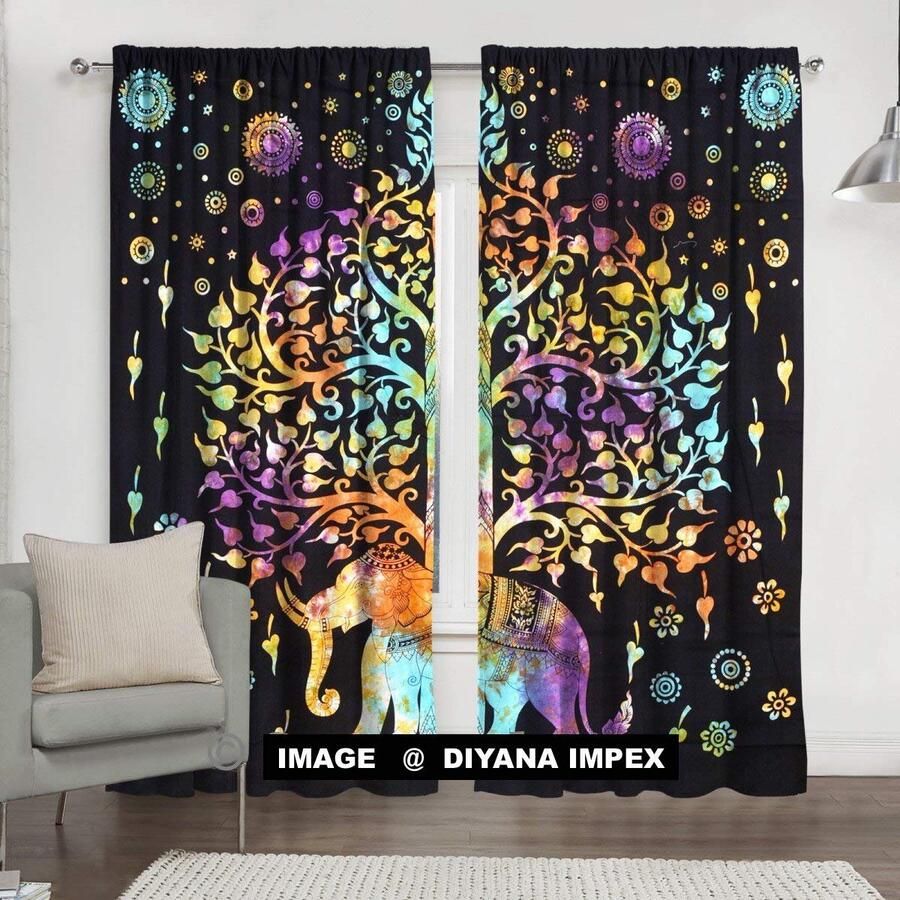Senza Marchio Indian Tie Dye Tree Of Life Tapestry Mandala venster gordijn Valances Room Divider 2 Pc Panel Set 84 x 80