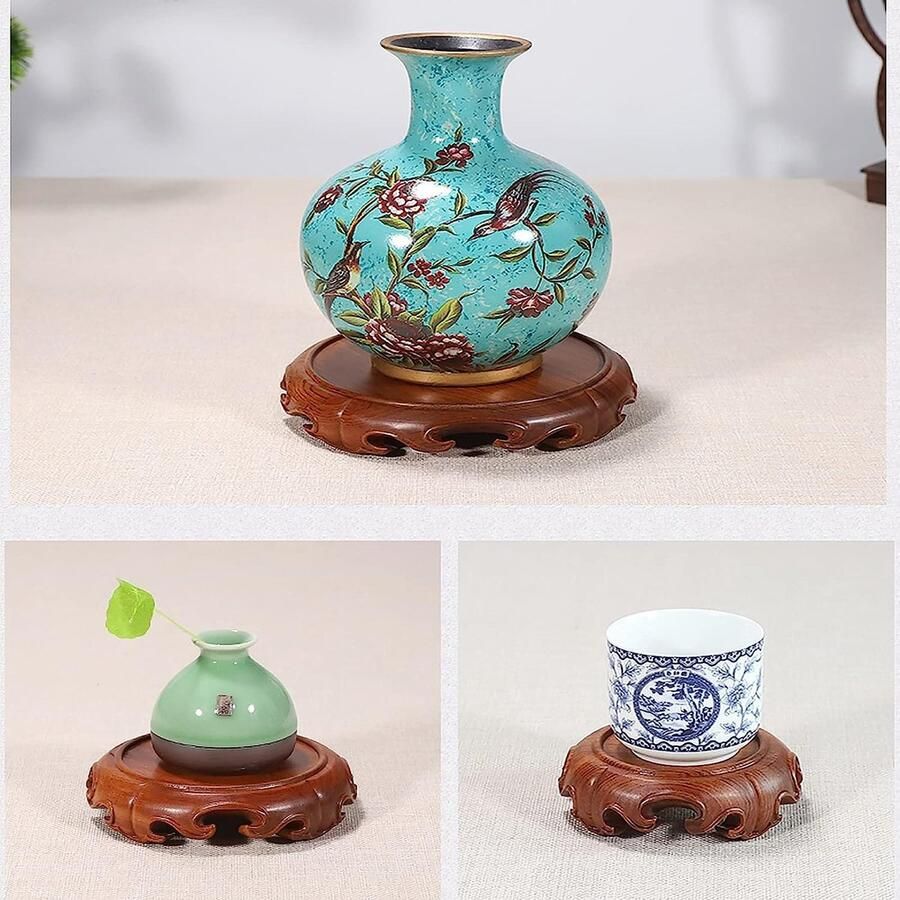 Senza Marchio Indoor Retro Bonsai Base Tray Flower Shop Bars Studio Flower Stand for Table Lamp Teapot Fish Tank Display Wooden Circular Craft Ornaments (Size : Inner Diameter-5cm(2))