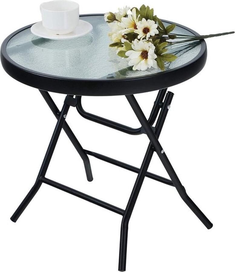 Senza Marchio Inklapbare ronde glazen bijzettafel van metaal tuintafel koffietafel klein balkon tafel weerbestendig en onderhoudsarm voor balkon tuin terras en woonkamer bijzettafel buiten