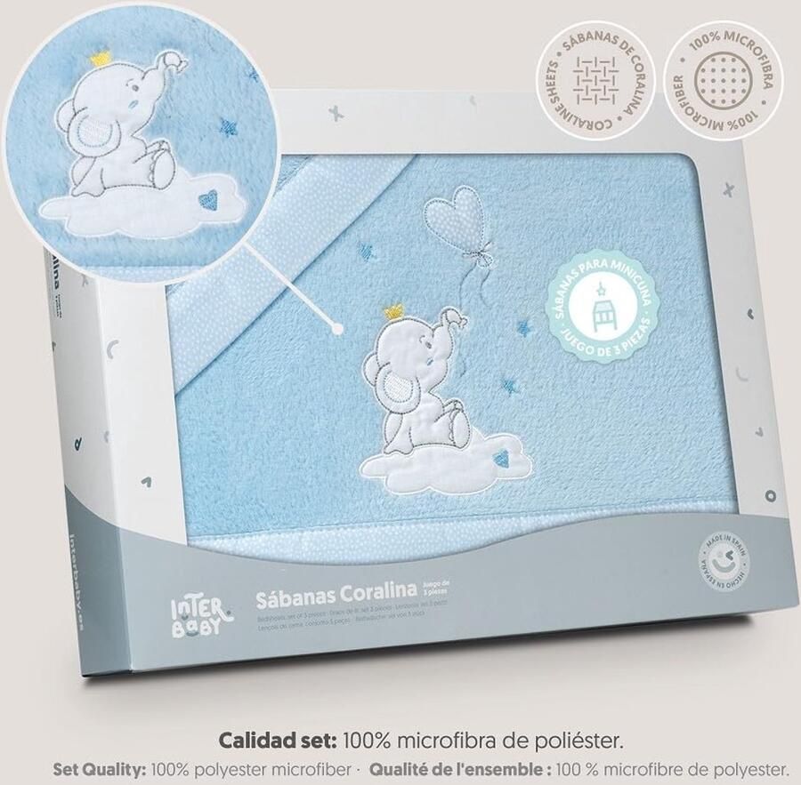 Senza Marchio Interbaby Beddengoedset voor kinderbed 50 x 80 cm baby winterbeddengoed van coralina-stof model olifant ballon hart bevat laken + laken + kussensloop