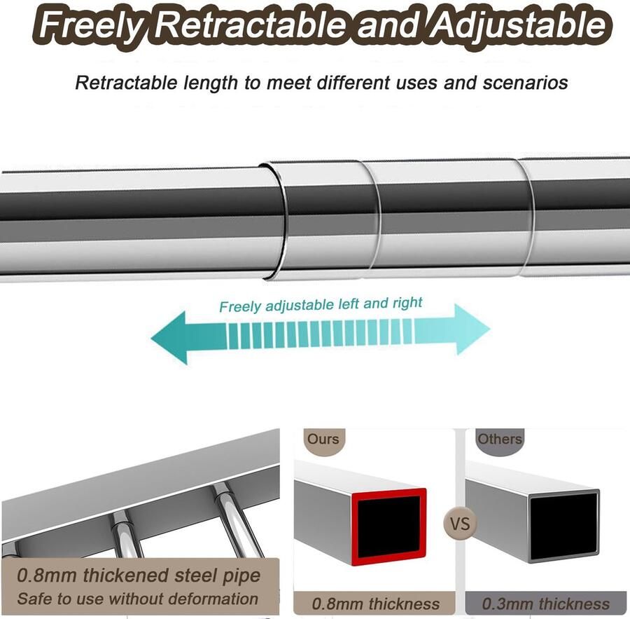 Senza Marchio Intrekbaar washanger droger rek droogrek kleding opvouwbaar roestvrij staal Heavy Duty kledingrek kledingrekken voor opknoping kleding met 360° wielen 135 ~ 200 cm (53 ~ 78 inch)