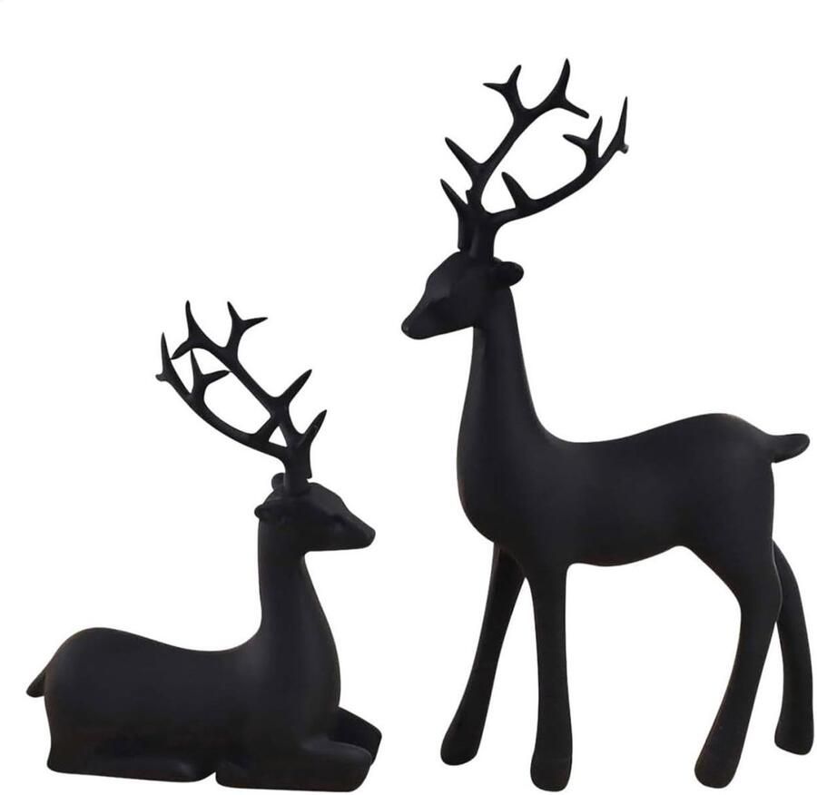 Senza Marchio Iouyjiu Miniatuur Eland Beeldjes Kerst Rendier Decor Set van 2 Harsherten Standbeelden Decoratieve Dierensculptuur Ornamenten voor Kast Mantel Shelf & Fireplace Christmas Display