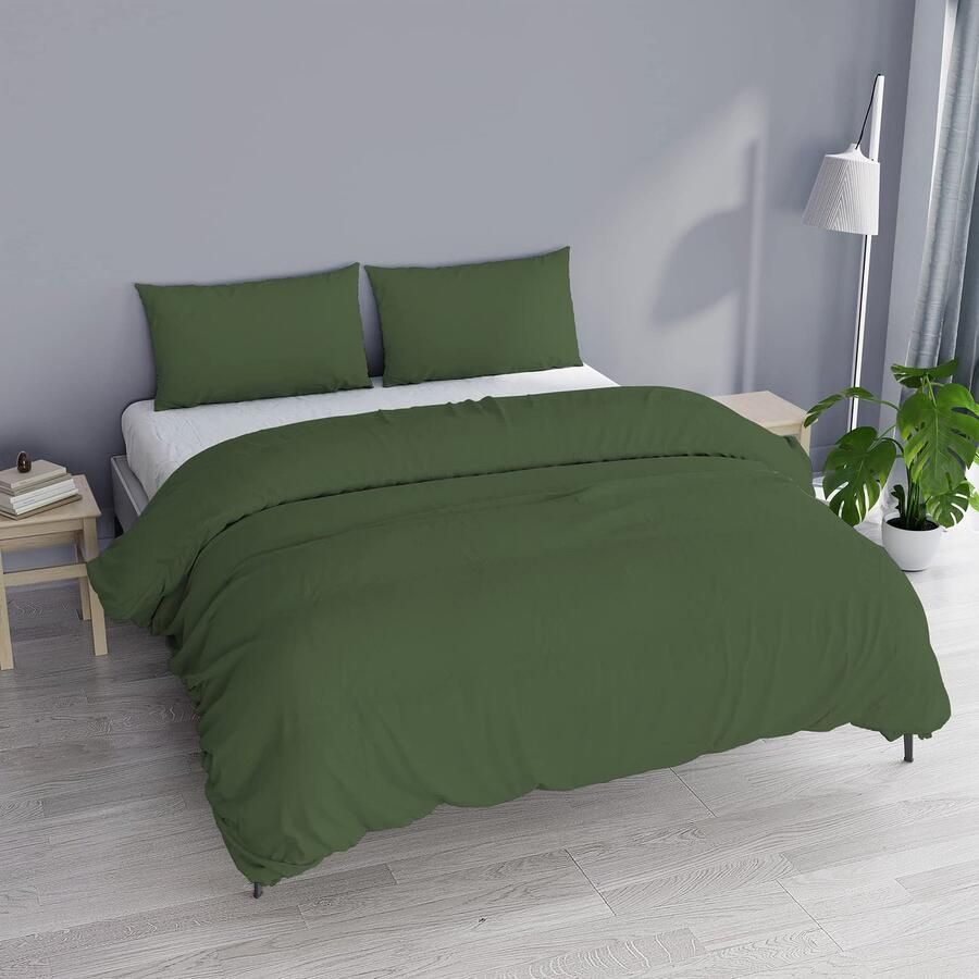 Senza Marchio Italian Bed Linen Elegant dekbedovertrek donkergroen dubbele 100% microvezel