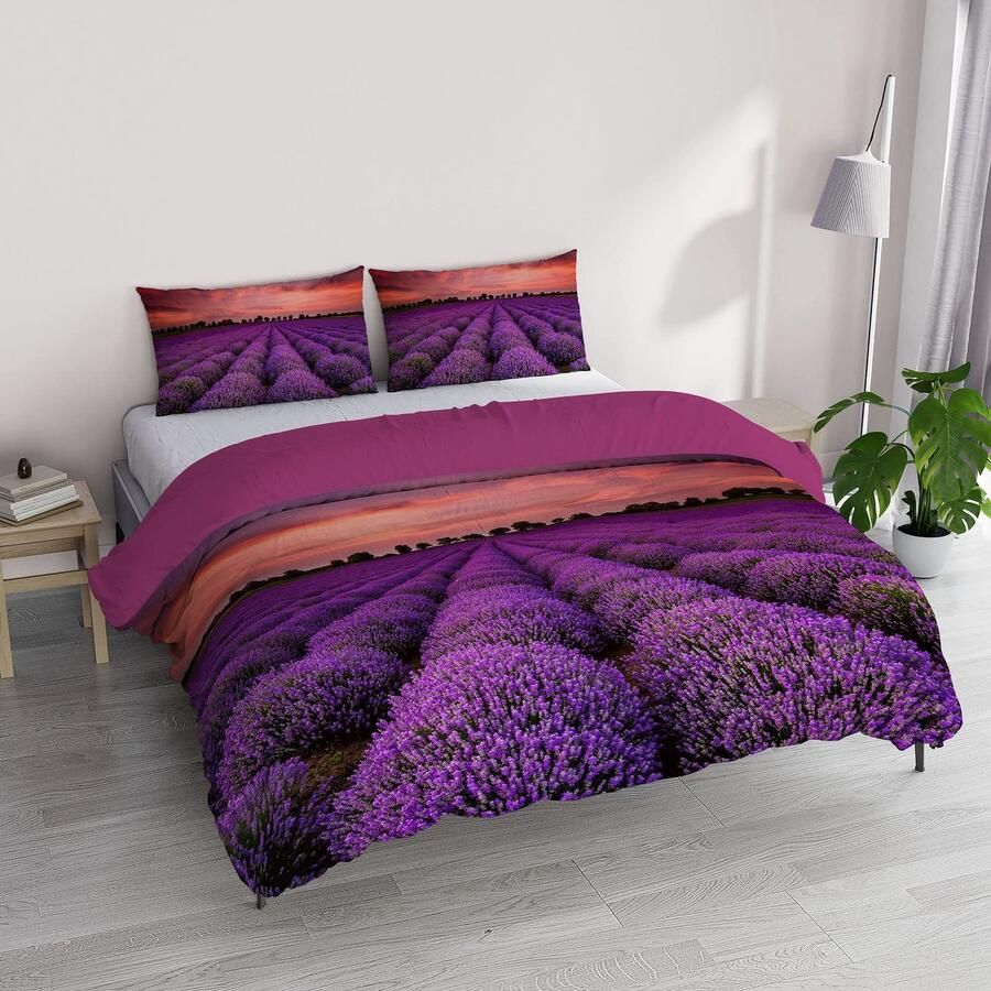 Senza Marchio Italian Bed Linen GOODNIGHT Beddengoedset met digitale print microvezel lavendel tweepersoonsbed