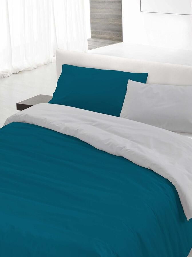 Senza Marchio Italian Bed Linen Natuurlijke kleur Dekbedovertrek Set met Doubleface Effen Kleur Tas Sheet en Kussensloop 100% Katoen Benzine Groen Lichtgrijs dubbele