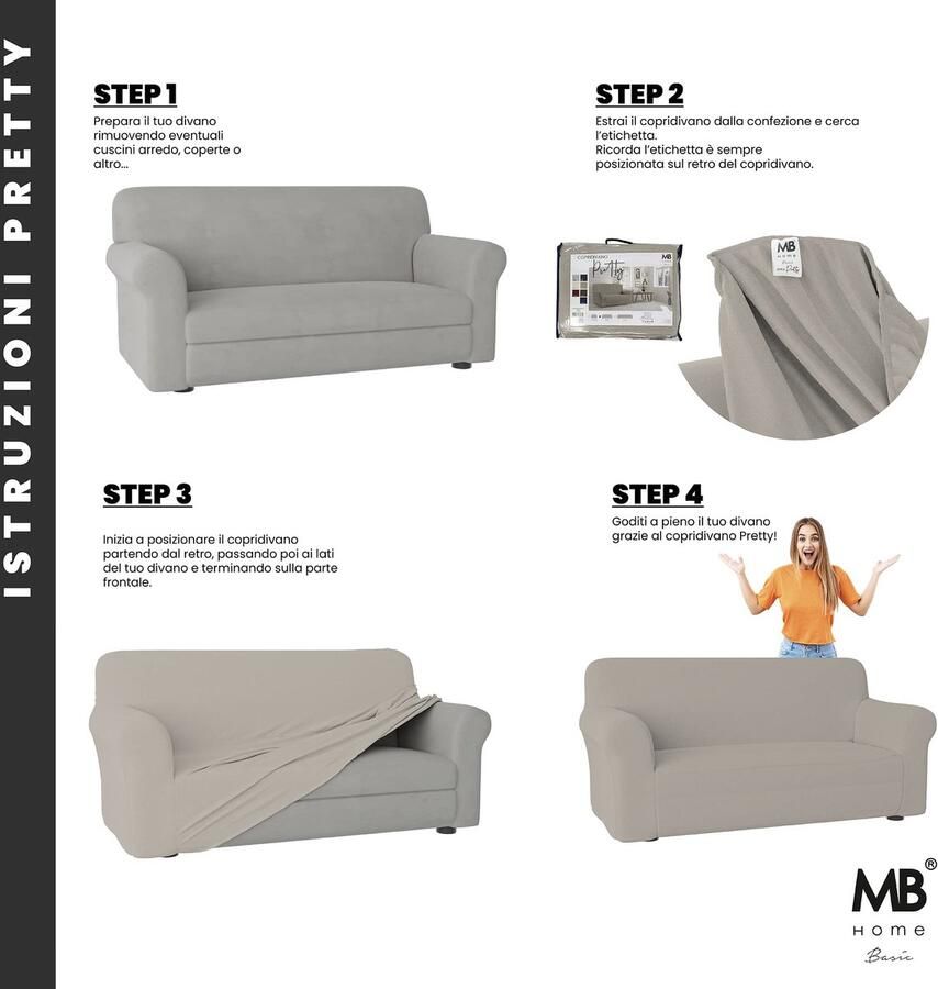 Senza Marchio Italian Bed Linen PreTTY bankovertrek bi-elastisch taupe 3-zits