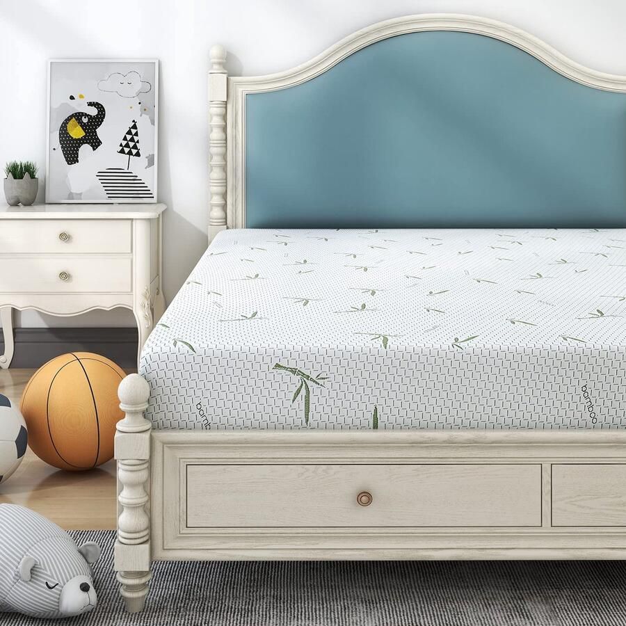 Senza Marchio IULULU Matras van volledige grootte 6 Inch Gel Memory Foam Matras in een Doos Bamboe Bed Matrassen Groene Thee Koele Matras voor Stapelbed Trundle Bed CertiPUR-US Gecertificeerd