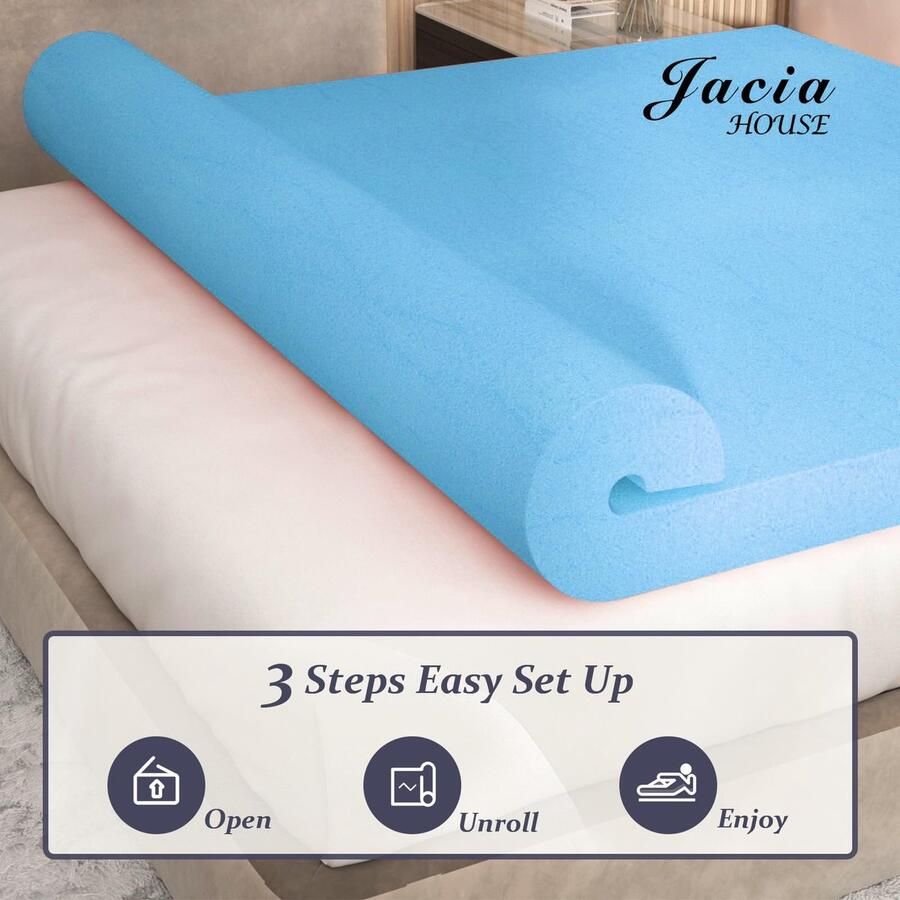 Senza Marchio Jacia House 3 Inch RV Matrastopper Korte Queen in een Doos RV Bed Topper Korte Queen CertiPUR-US Certified Matraspad Blauw