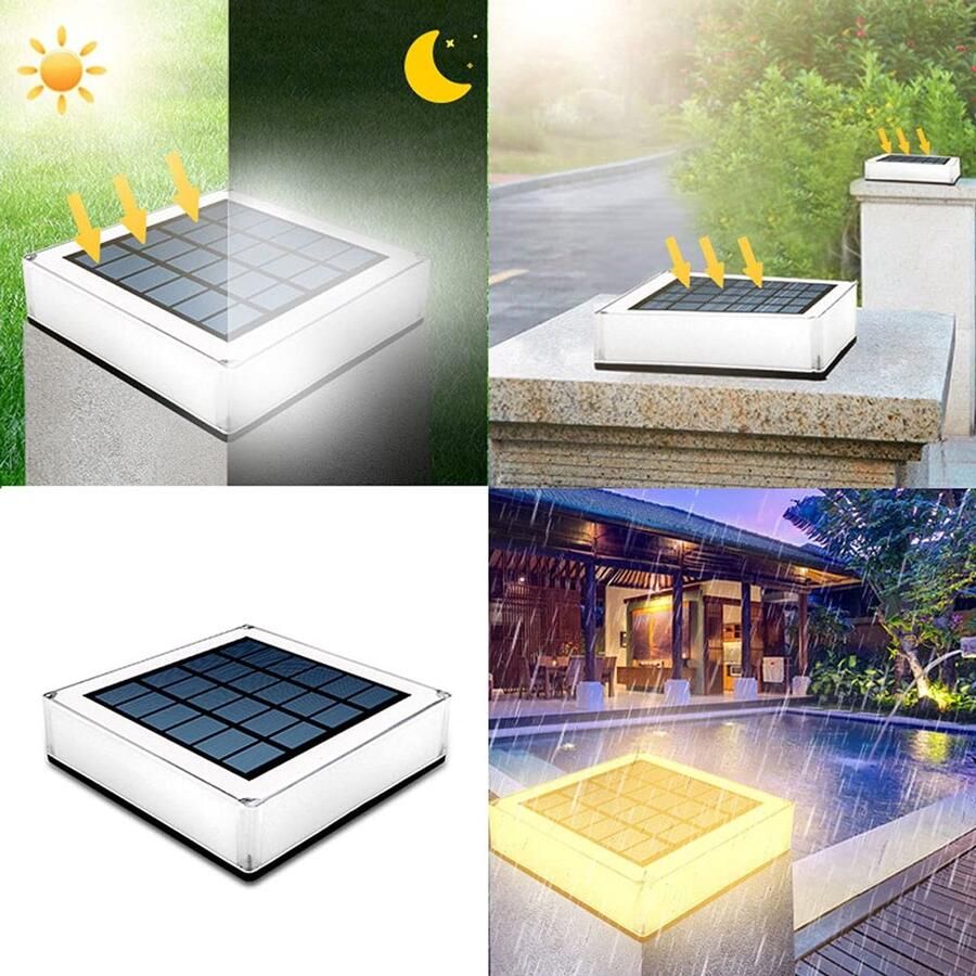 Senza Marchio Jadssox Solar Outdoor Post Cap Light Set van 2 Hek Pijler Pole Lantaarn Zonne-energie Bolder Lamp Moderne Kolom Verlichting Gated Pathway Patio Lampen Landschap Bolder Verlichting